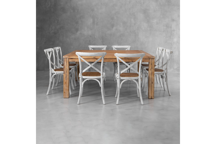 Clayden La Rochelle 8 Seater Square Dining Set 1.6m - Rustic White 8 Seater Dining Sets - 1