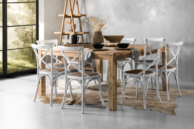 Clayden La Rochelle 8 Seater Square Dining Set 1.6m - Rustic White 8 Seater Dining Sets - 1