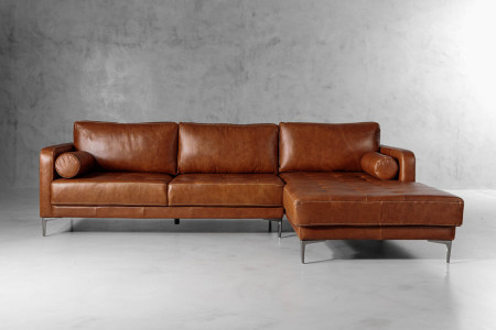 Hayden Leather L Shape Couch - Burnt Tan