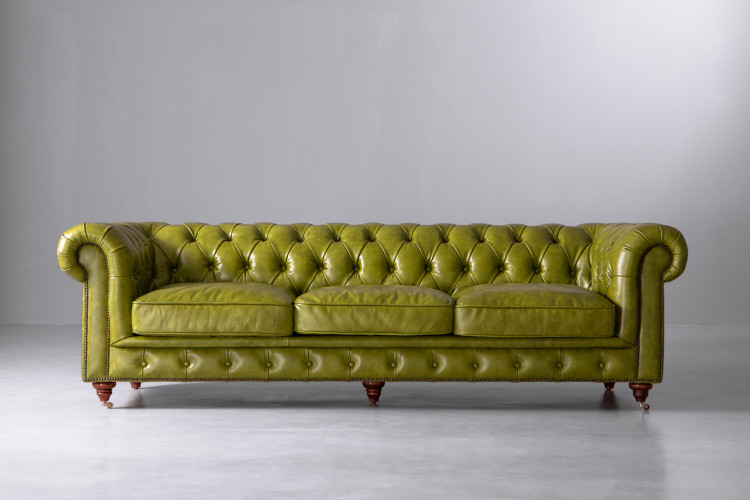 Jefferson Chesterfield 3-Seater Leather Couch - Vintage Green 3 - Seater Couches - 1