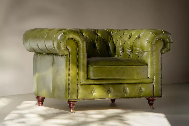 Jefferson Chesterfield Leather Armchair - Vintage Green Armchairs - 1
