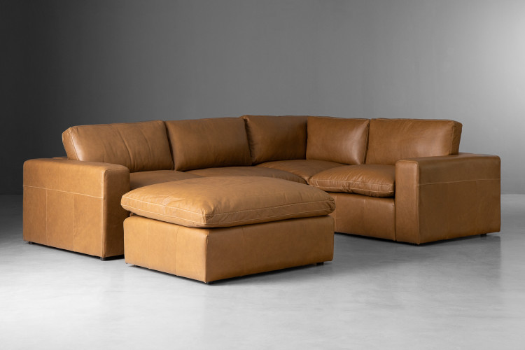 Bexley Leather Modular - Corner Couch Set with Ottoman - Sahara Modular Couches - 2