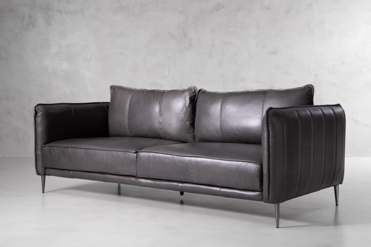 Demo - Ottavia Leather Couch - Charcoal Demo Clearance - 2