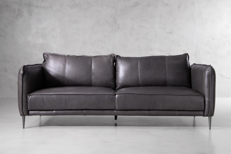 Demo - Ottavia Leather Couch - Charcoal Demo Clearance - 2