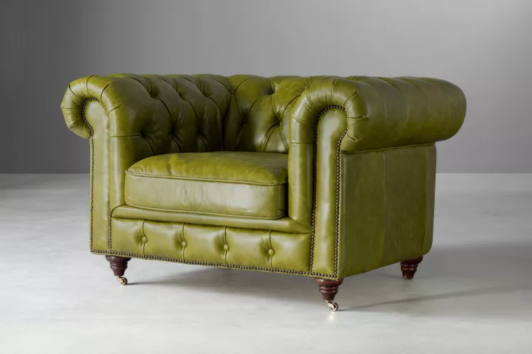 Jefferson Chesterfield Leather Armchair - Vintage Green Armchairs - 1