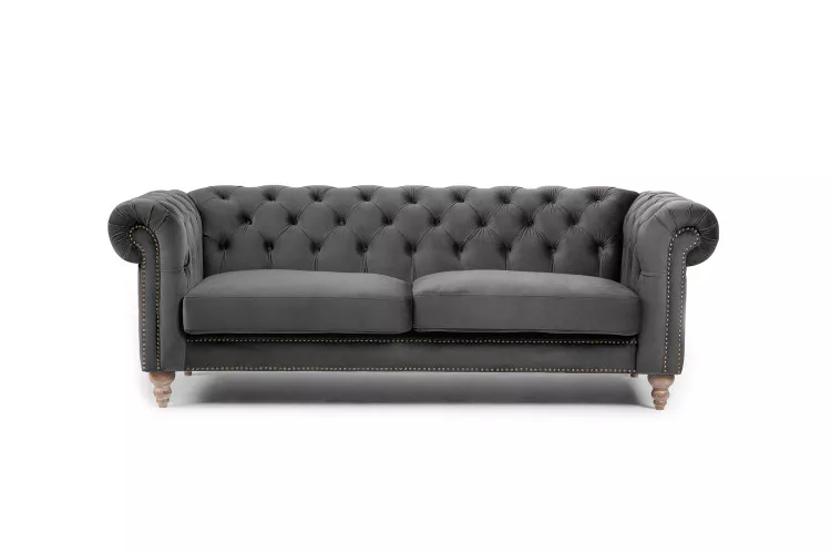 Lannfield 3-Seater Couch - Velvet Charcoal Fabric Couches - 1