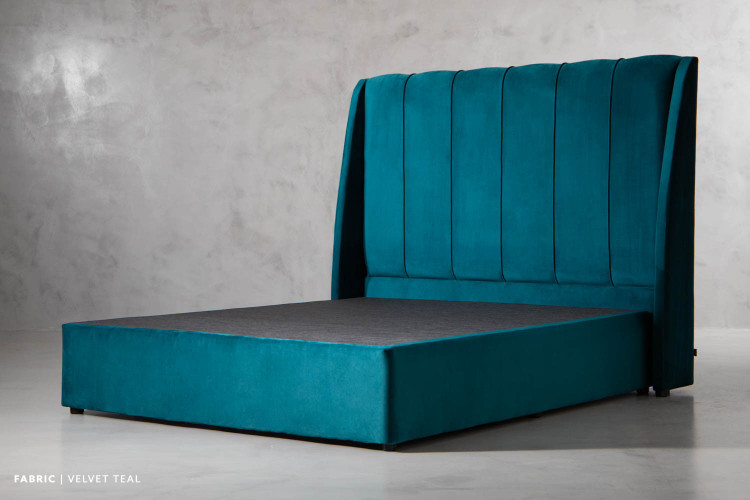 Mia Bed - Queen XL - Velvet Teal Queen Extra Length Beds - 1