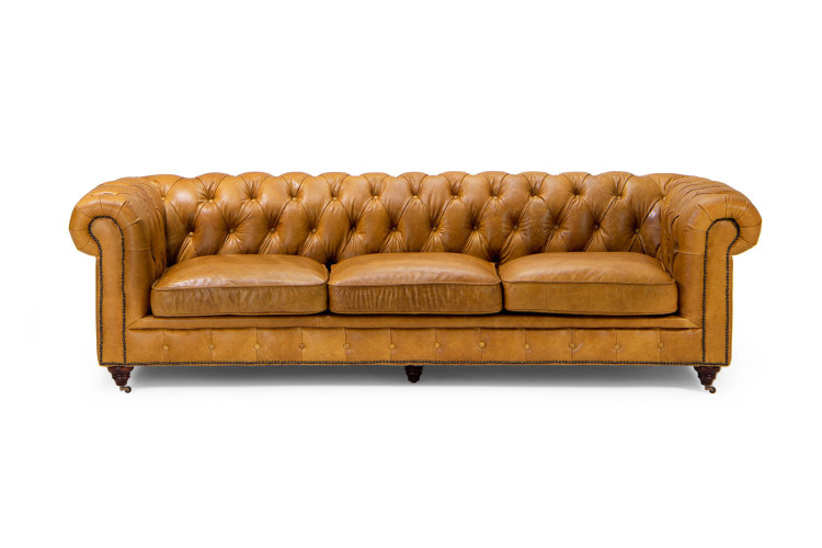 Demo - Jefferson Chesterfield 3-Seater Leather Couch - Tan Brown Demo Clearance - 1