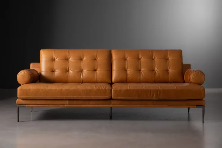 Fletcher 3-Seater Leather Couch - Bourbon 3 - Seater Couches - 1