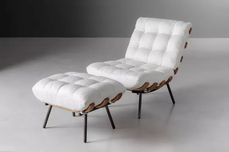 Fidel Chair & Footstool - Bone Lounge Chairs - 1