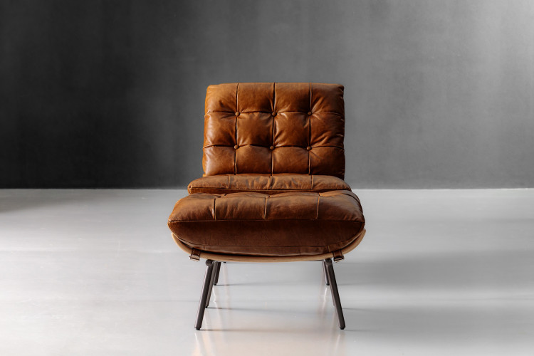 Fidel Leather Chair & Footstool - Tan Lounge Chairs - 1