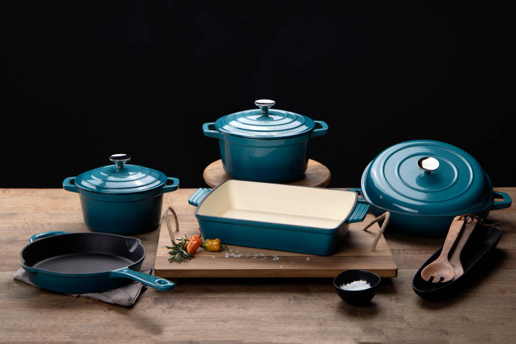 Nouvelle Cast Iron 8-Piece Cookware Set - Caribbean Blue Nouvelle Cast Iron Sets - 1