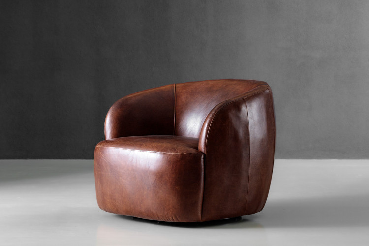 Tayson Leather Swivel Armchair - Mocha Armchairs - 1