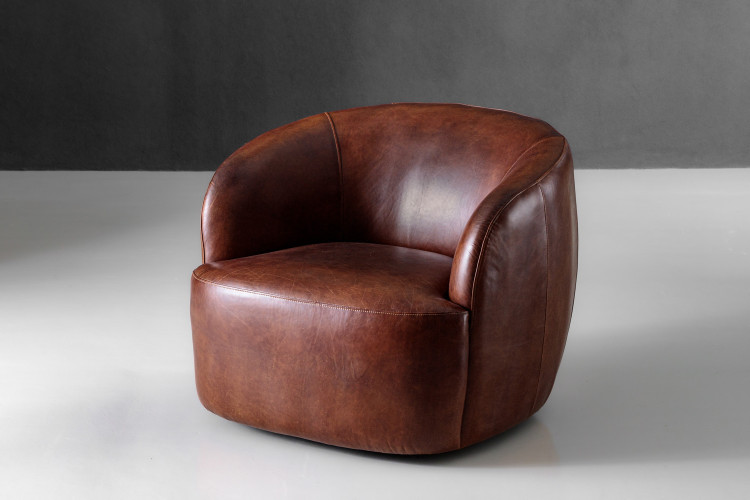 Tayson Leather Swivel Armchair - Mocha Armchairs - 1