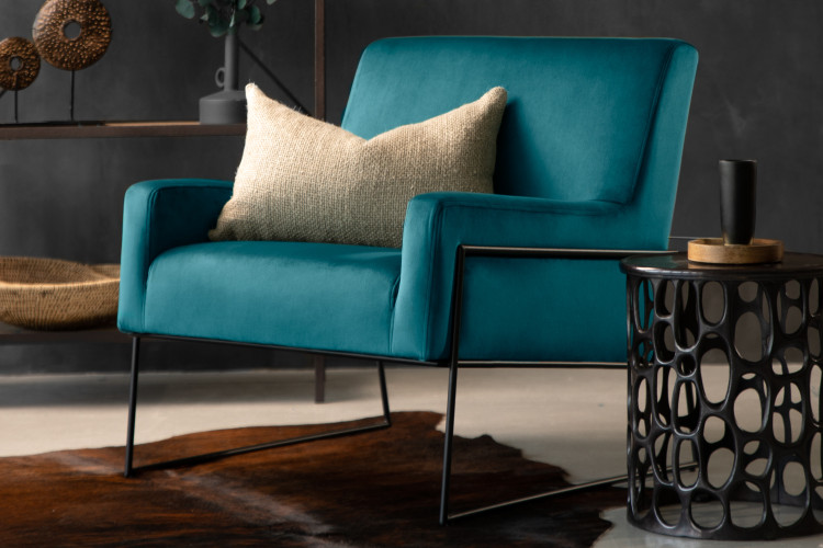 Caleb Velvet Armchair - Teal Armchairs - 1