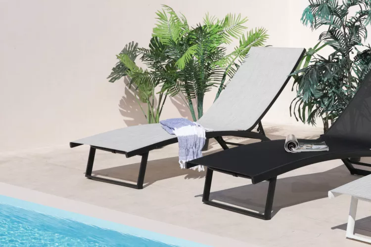 Alayna Pool Lounger - Grey and Black Sun and Pool Loungers - 1