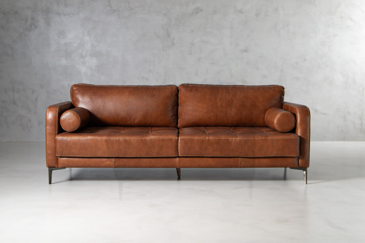 DEMO-Hayden Leather 3 Seater Couch-Burnt Tan Demo Clearance - 1