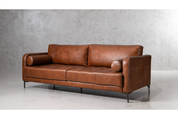 DEMO-Hayden Leather 3 Seater Couch-Burnt Tan Demo Clearance - 1