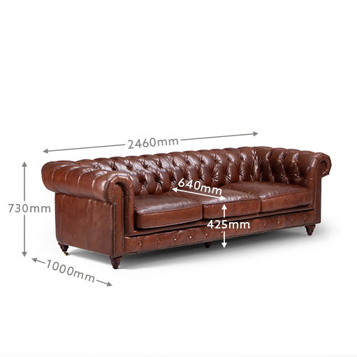 Jefferson Chesterfield Couch Brown, Chesterfield Sofa 3 Seater Size